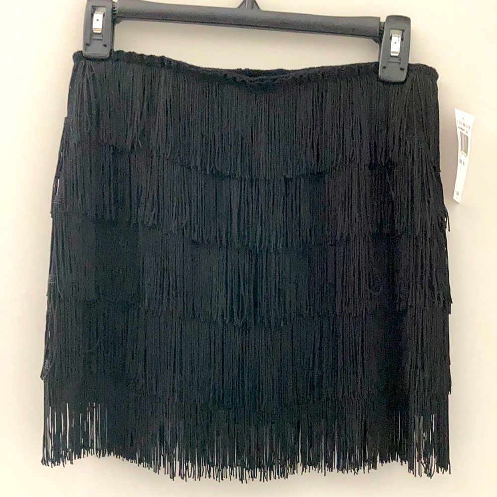 NWT Eight Sixty Black fringe miniskirt XS